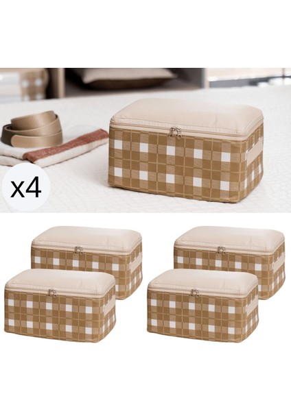 Ekose Desenli 4 Adet Küçük Bavul Içi Düzenleyici, Saklama Hurç, Bej, 30X20X15
