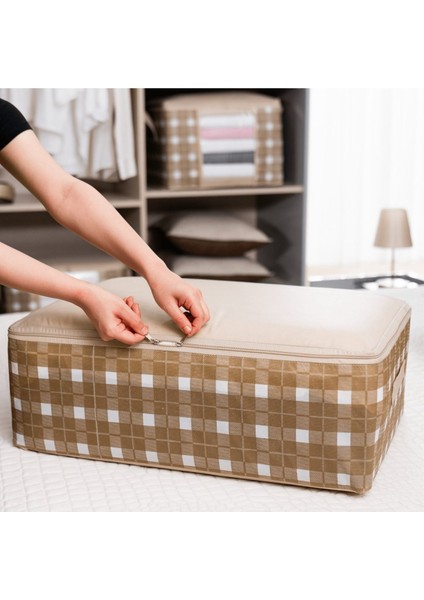 Ekose Desenli 4 Adet Küçük Bavul Içi Düzenleyici, Saklama Hurç, Bej, 30X20X15 modelleri