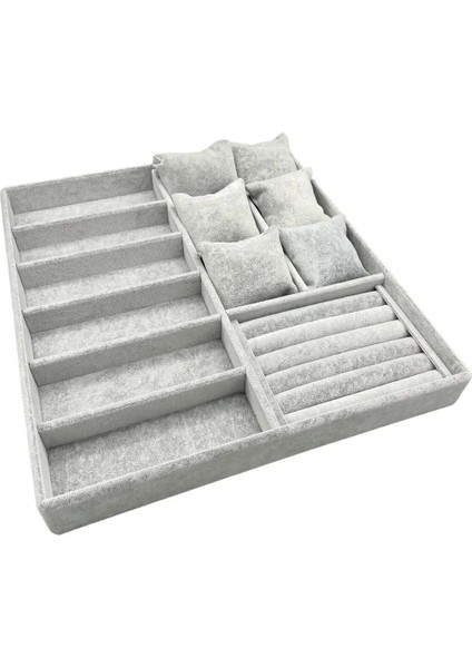 Miami Model Süet Kumaş Gri Renk 38CM /34 cm Mix Takı Sergileme Çekmece Içi Stand fiyatları