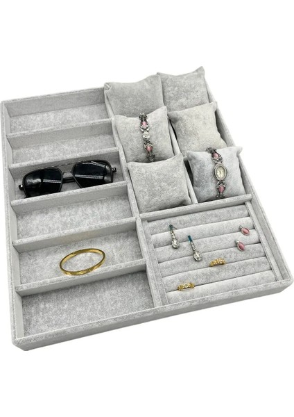 Miami Model Süet Kumaş Gri Renk 38CM /34 cm Mix Takı Sergileme Çekmece Içi Stand modelleri