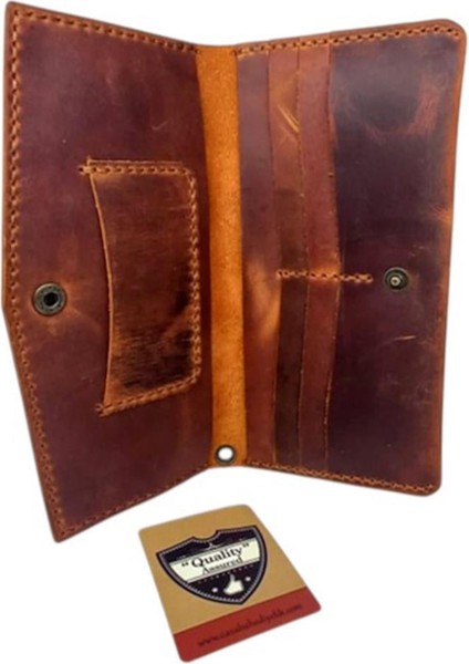 El Yapımı Telefon Bölmeli Hakiki Crazy Deri Cüzdan Koyu Kahverengi fiyatları