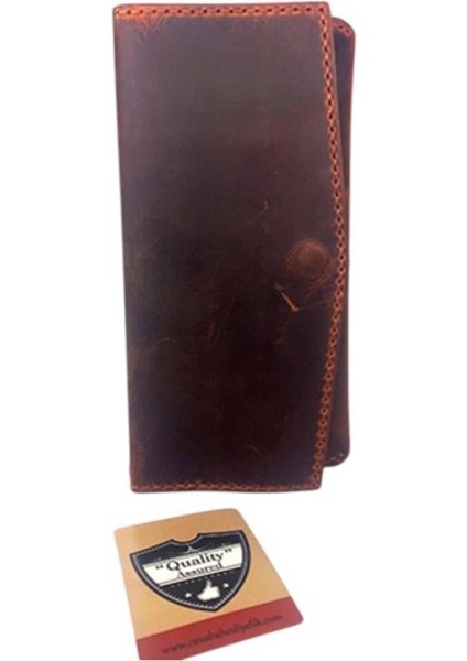 El Yapımı Telefon Bölmeli Hakiki Crazy Deri Cüzdan Koyu Kahverengi modelleri