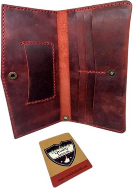 El Yapımı Telefon Bölmeli Hakiki Crazy Deri Cüzdan Bordo fiyatları