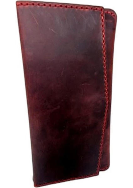 El Yapımı Telefon Bölmeli Hakiki Crazy Deri Cüzdan Bordo modelleri