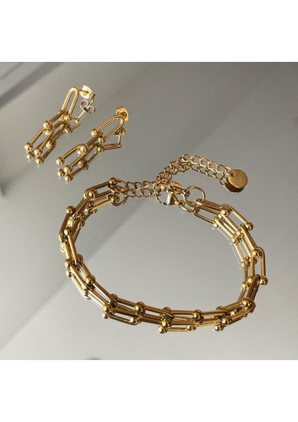 Trend Bileklik Küpe Çelik Set