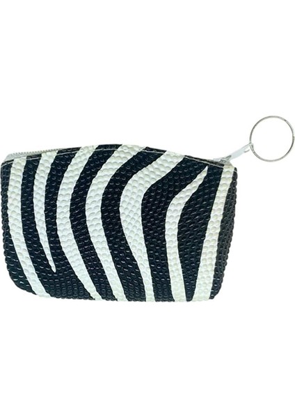 Bozuk Para Cüzdanı Anahtarlık Zebra Desenli Siyah Renk