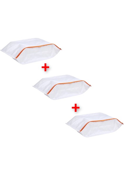 3'lü Küçük Fermuarlı Saklama Kutuları 48X22 cm Beyaz Set