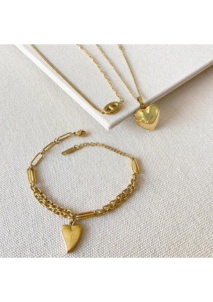 Kalp Açılır Bileklik 3'lü Çelik Set