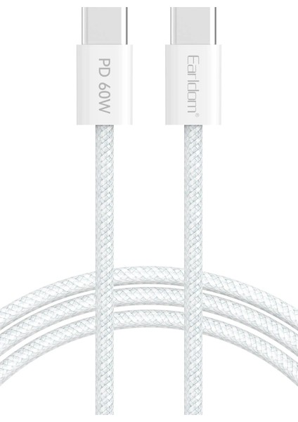 EC-190CC 1m 60W Type-C To Type-C Pd Hızlı Şarj Kablosu - Beyaz