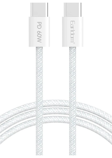 EC-190CC 1m 60W Type-C To Type-C Pd Hızlı Şarj Kablosu - Beyaz