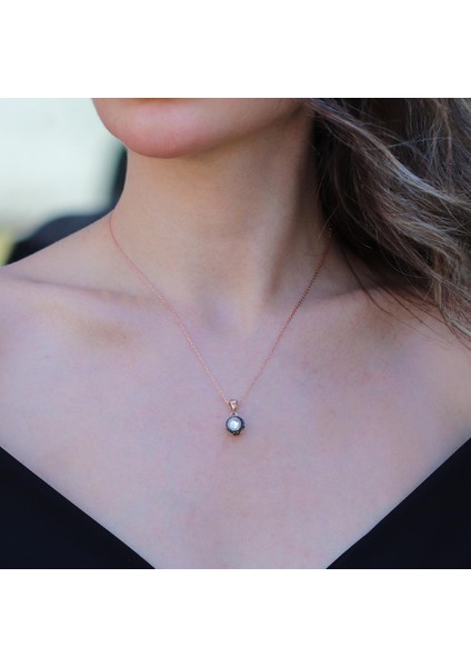 Elmas Montür Modeli Gül Rose Gold Gümüş Kolye