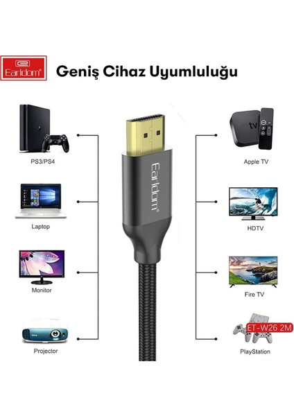 W26 2m 4K Altın Uçlu Hasır HDMI Kablo - Siyah fiyatları