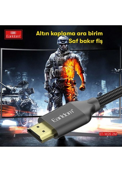 W26 2m 4K Altın Uçlu Hasır HDMI Kablo - Siyah fırsatları