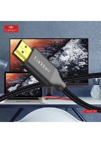 W26 2m 4K Altın Uçlu Hasır HDMI Kablo - Siyah indirimleri
