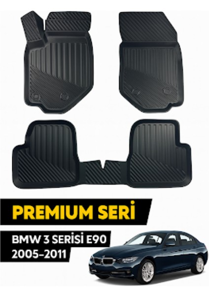 Bmw 3 Serisi E90 2005–2011 Uyumlu 3D Kauçuk Oto Paspas – Premium Seri