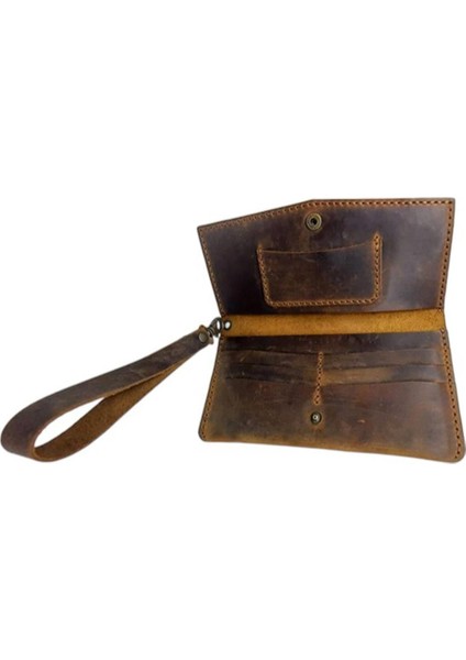 Taba El Yapımı Hakiki Crazy Deri Telefon Bölmeli Cüzdan