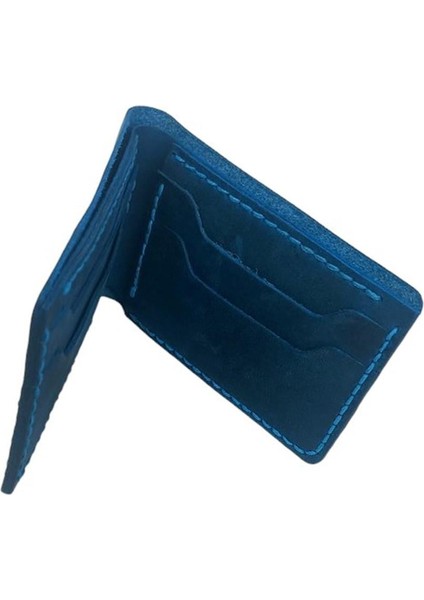 El Yapımı Hakiki Crazy Deri Italyan Model Cüzdan Turkuaz