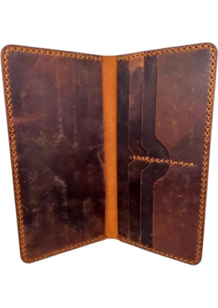 El Yapımı Telefon Bölmeli Hakiki Crazy Deri Cüzdan Taba