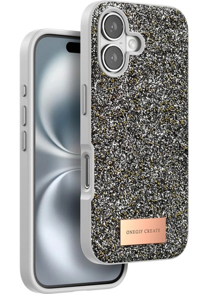 iPhone 16 Bright Simli Kapak - Gümüş