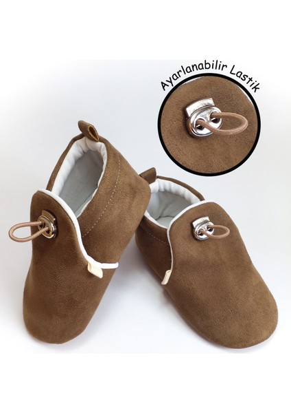 Vizon Kadife Kaydırmaz Taban, Ayarlanabilir Lastikli Bebek Patik, Kreş Ayakkabısı, Ev Botu Panduf