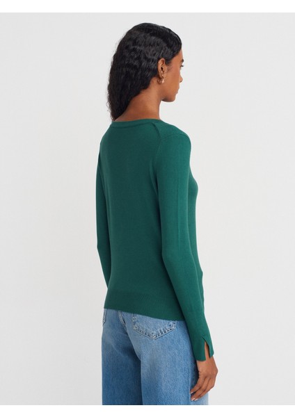 10427 V Yaka Kolu Yırtmaçlı Kazak-K.zümrüt fiyatları