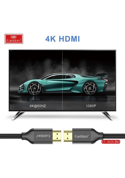 W26 3m 4K Altın Uçlu Hasır HDMI Kablo - Siyah modelleri