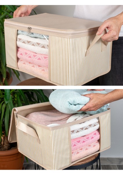 4'lü Bej Pencereli Krem Çizgili Dolap Içi Düzenleyici 40X30X20 cm fiyatları