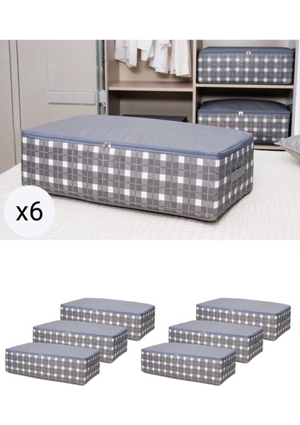 6'lı Gri Kare Desenli Ekoseli Yatak Düzenleyici, 75X40X20 cm