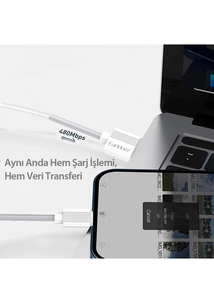 EC-137L 1m 3A Kırılmaya Dayanıklı Lightning Hızlı Şarj Kablosu - Beyaz indirimleri