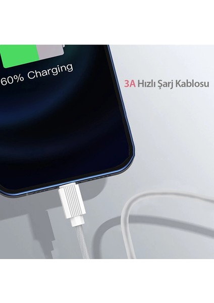 EC-137L 1m 3A Kırılmaya Dayanıklı Lightning Hızlı Şarj Kablosu - Beyaz