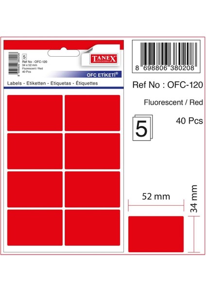 Ofis Etiketi Flo Kırmızı 5 Ad. OFC-120
