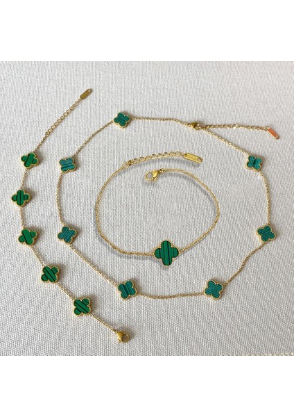 Yonca Gold Kolye 3'lü Bileklik Set