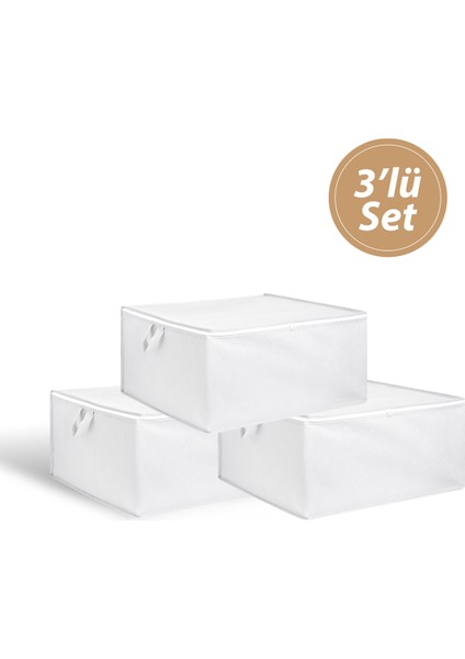 3'lü Küçük Beyaz Hurç Seti, 30X20X20 Cm, Şık ve Kullanışlı Saklama Çözümü