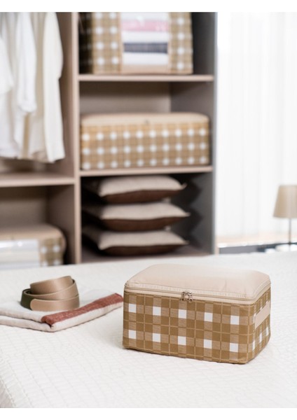 Küçük Bej Kare Ekose Bavul Içi Düzenleyici Seti 30X20X15 Cm, Şeffaf modelleri