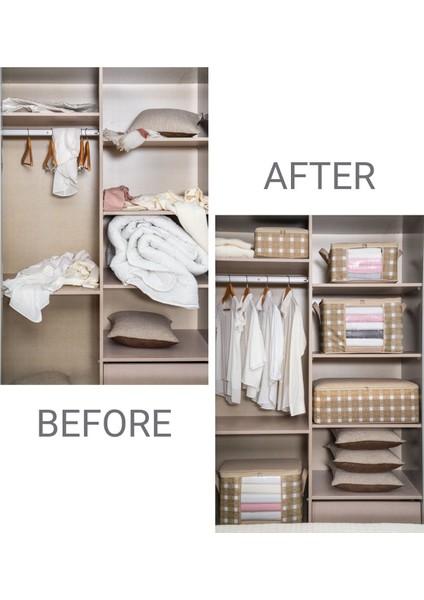 Küçük Bej Kare Ekose Bavul Içi Düzenleyici Seti 30X20X15 Cm, Şeffaf