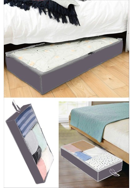 3'lü Gri Yatak Altı Saklama Çantası, Fermuarlı, 80X20X50CM fiyatları