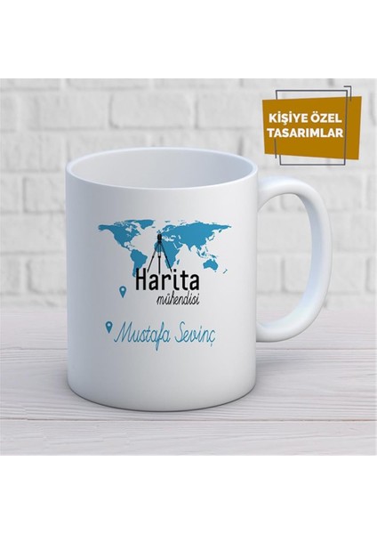 Kişiye Özel Isim Yazılabilir Harita Mühendisi Kupa Bardak
