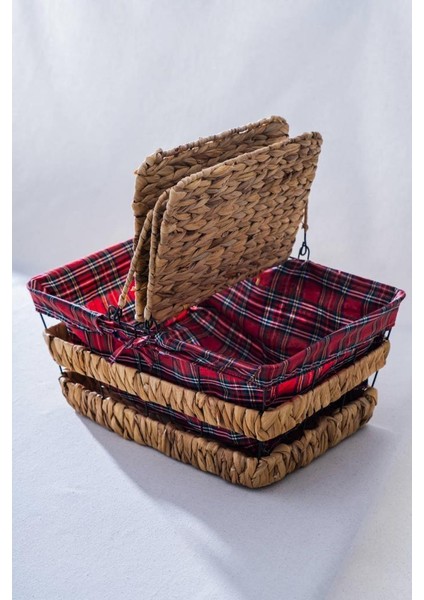 Hasır Ekose Kapaklı Dikdörtgen Piknik Sepeti 39CM modelleri