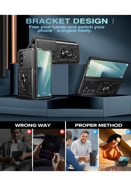 Samsung Galaxy Z Fold 7 Kılıf Kamera Korumalı Sürgülü Yüzüklü Standlı Military Armor Zırh Tank Kızaklı Kapak fırsatları