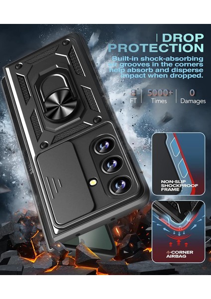 Samsung Galaxy Z Fold 7 Kılıf Kamera Korumalı Sürgülü Yüzüklü Standlı Military Armor Zırh Tank Kızaklı Kapak indirimleri