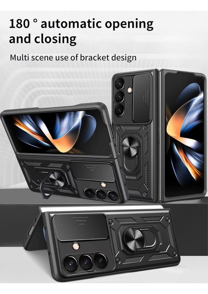 Samsung Galaxy Z Fold 7 Kılıf Kamera Korumalı Sürgülü Yüzüklü Standlı Military Armor Zırh Tank Kızaklı Kapak