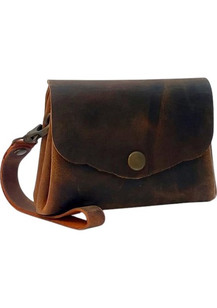 El Yapımı Hakiki Crazy Deri Kadın Cüzdanı Taba