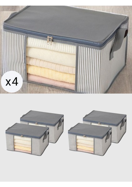 4'lü Antrasit Çizgili Pencereli Baza Altı Hurç Seti 40X30X20CM