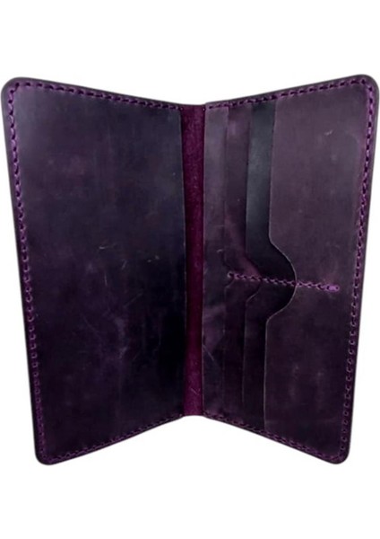 El Yapımı Telefon Bölmeli Hakiki Crazy Deri Cüzdan Mor
