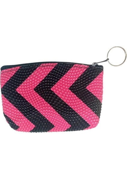 Desenli Bozuk Para Cüzdanı Anahtarlık Koyu Pembe