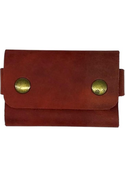 El Yapımı Hakiki Crazy Deri Kartlık Kırmızı