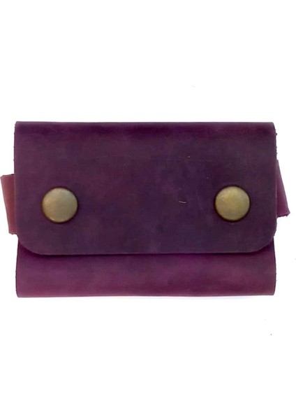 El Yapımı Hakiki Crazy Deri Kartlık Mor