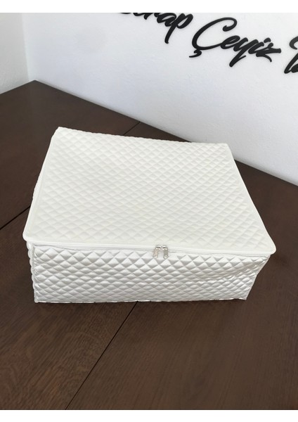 Yüksek Kaliteli Saten Kapitone Baza Altı Organizer, 50X40X20 cm