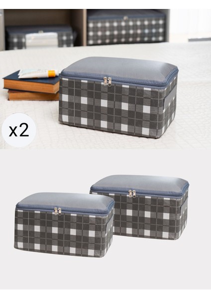 2'li Gri Ekose Desenli Seyahat Valiz Düzenleyici, 30X20X15 cm