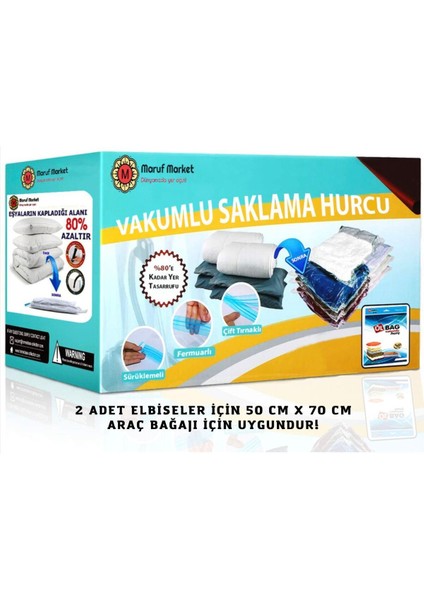 Iki Adet Vakumlu Hurç, 50X70 Cm, Araç Bagajına Uygun, Seyahat Için Mavi
